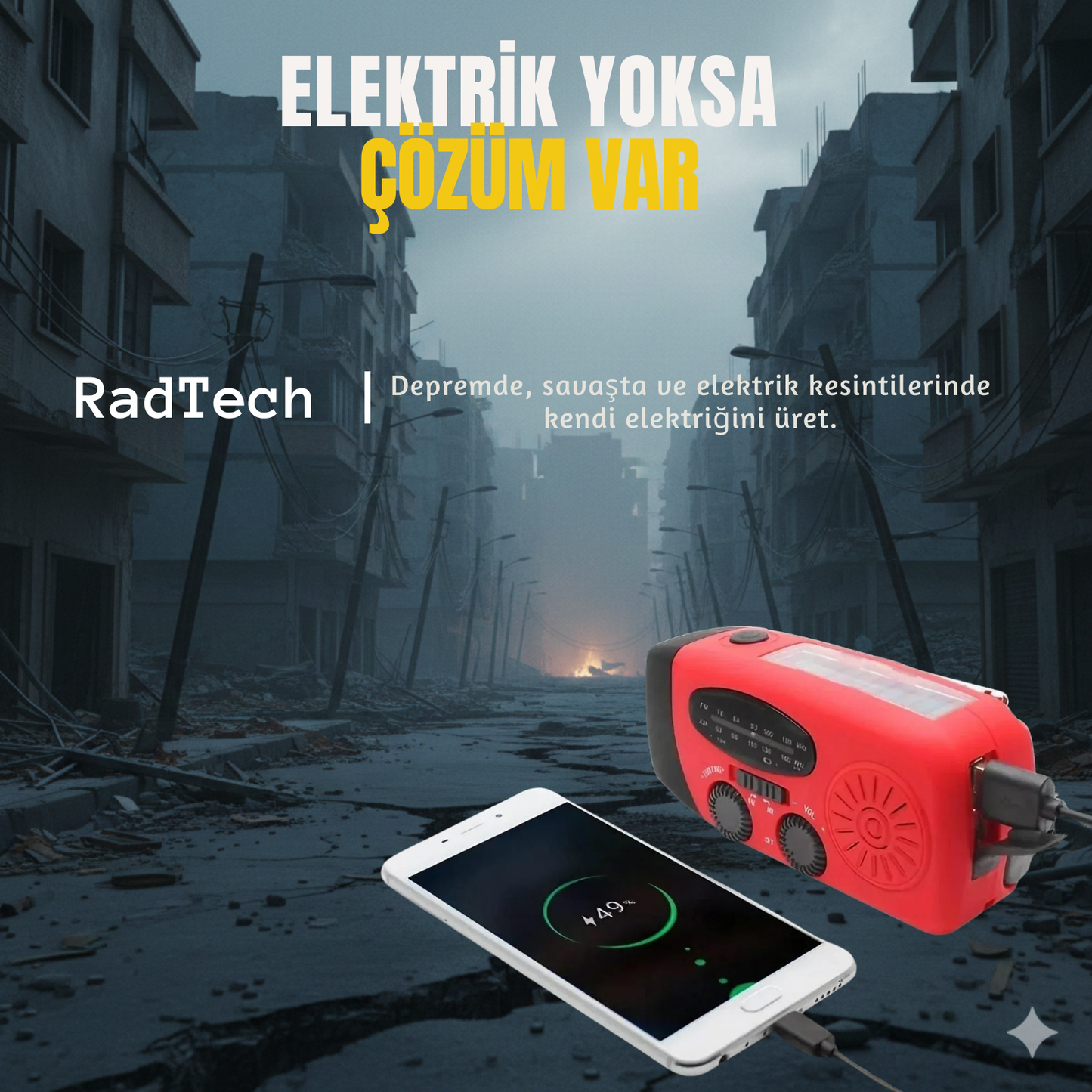 Acil Durum Radyosu – Telefon Şarjlı & Güneş Enerjili