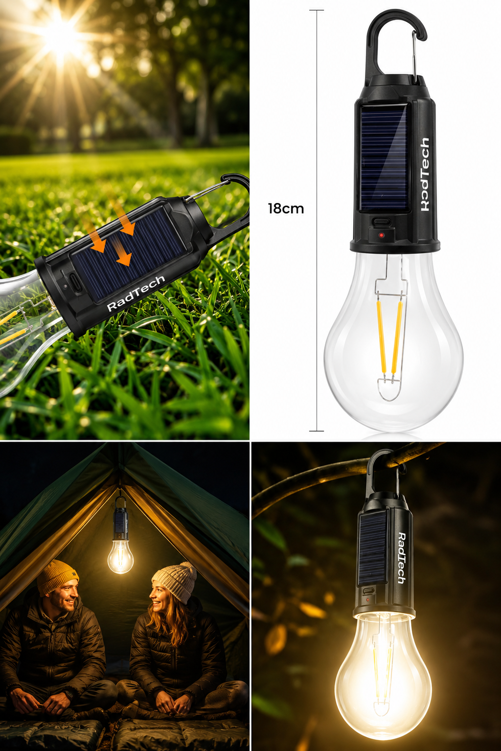 3 Modlu Solar Şarjlı Kamp Ampulü - Type-C Taşınabilir LED Ampul