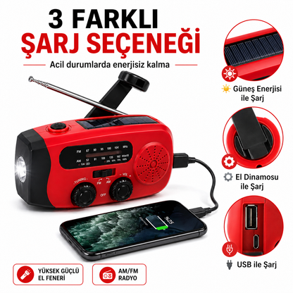 Acil Durum Radyosu – Telefon Şarjlı & Güneş Enerjili