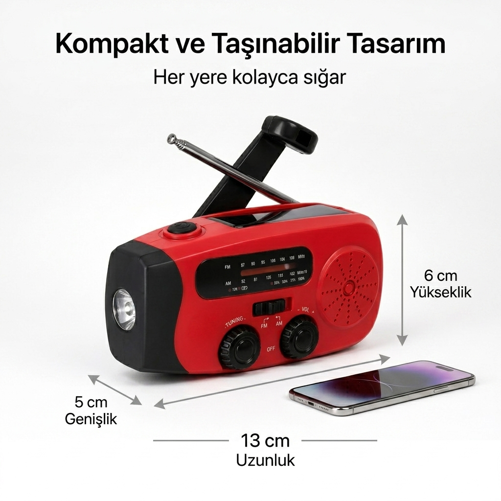 Acil Durum Radyosu – Telefon Şarjlı & Güneş Enerjili