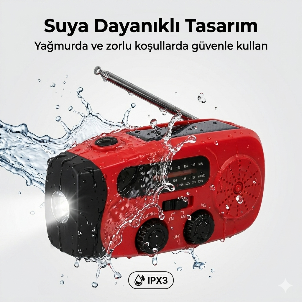 Acil Durum Radyosu – Telefon Şarjlı & Güneş Enerjili