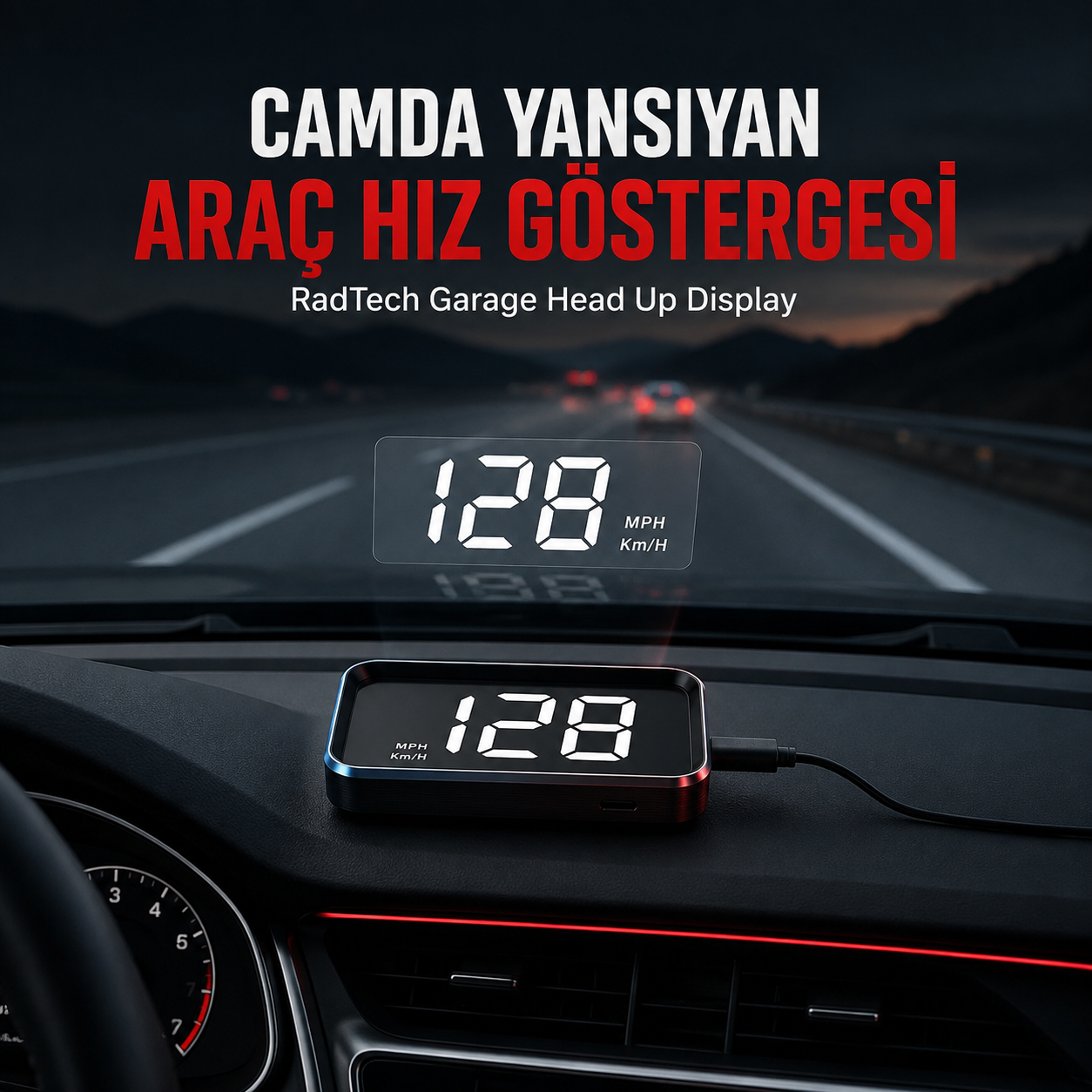 RadTech Garage Head Up Display Cama Yansıtmalı Hız Göstergesi