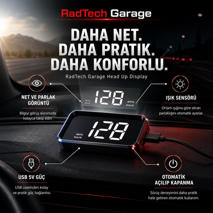 RadTech Garage Head Up Display Cama Yansıtmalı Hız Göstergesi