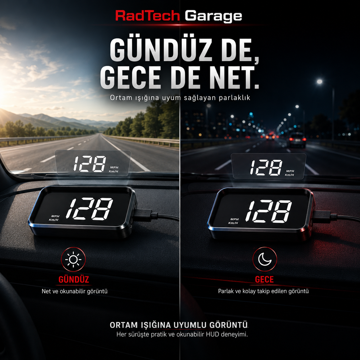 RadTech Garage Head Up Display Cama Yansıtmalı Hız Göstergesi
